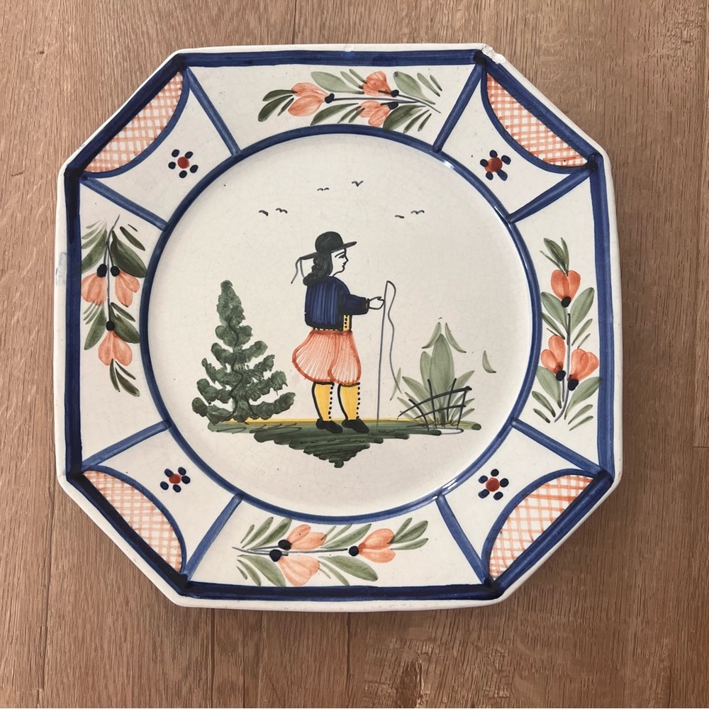 Vintage 1918-1942s HB Quimper France Mistral Blue Dinner Plate Octagonal 10.75”‎